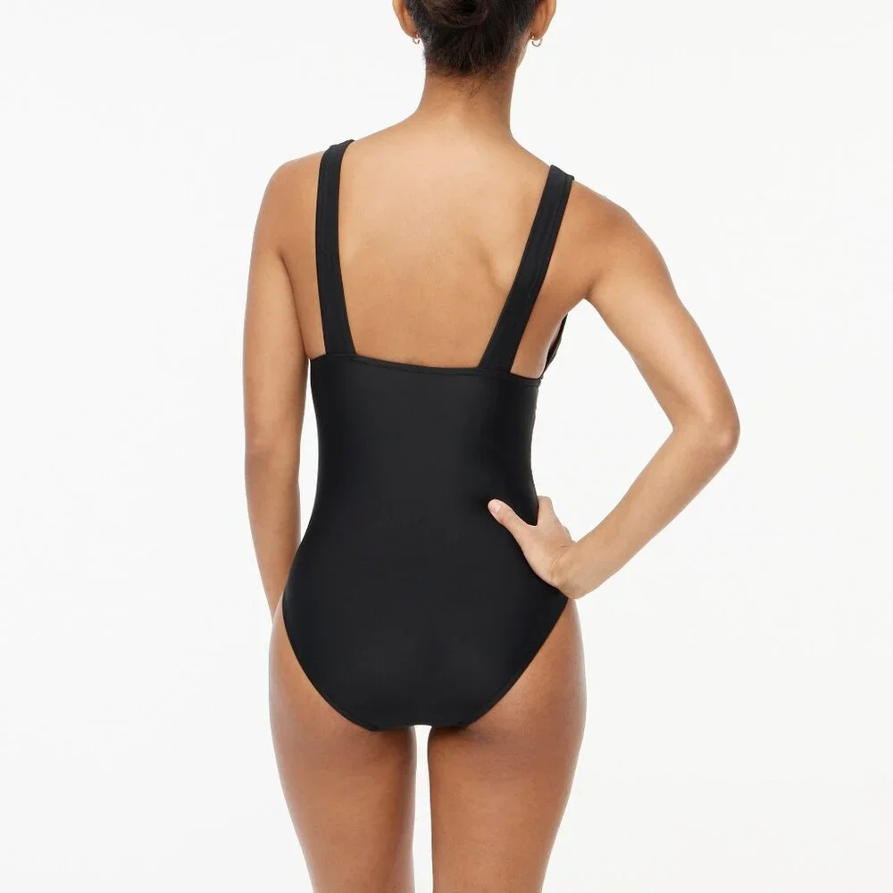 NWT Womens Size XS J. Crew Black V-neck Ruched One-Piece Swimsuit Swim Suit NEW